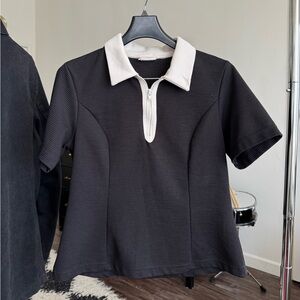 Bobbie Brooks Black and White Fitted Polo Tee